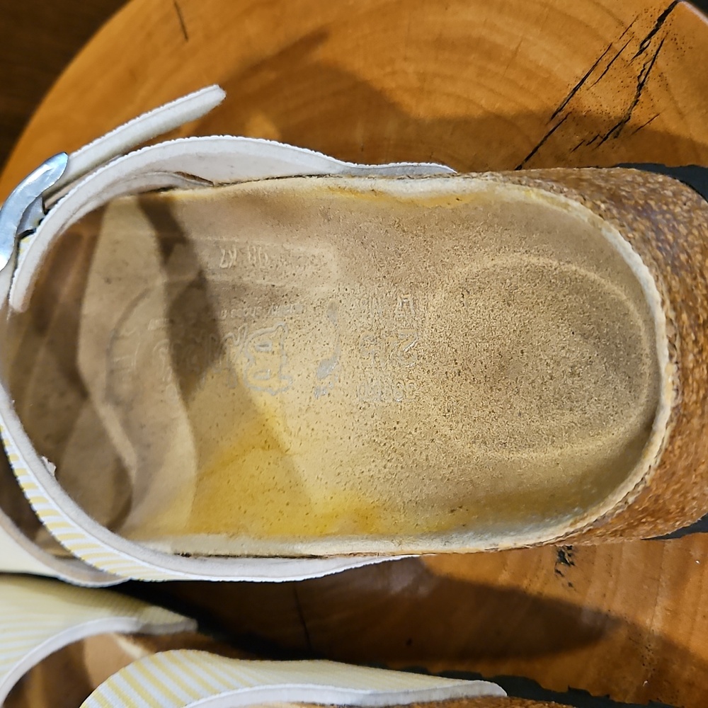 Birki's By Birkenstock Yellow & White Striped Silver Buckle Size 7.5 / 38 - Picture 11 of 15